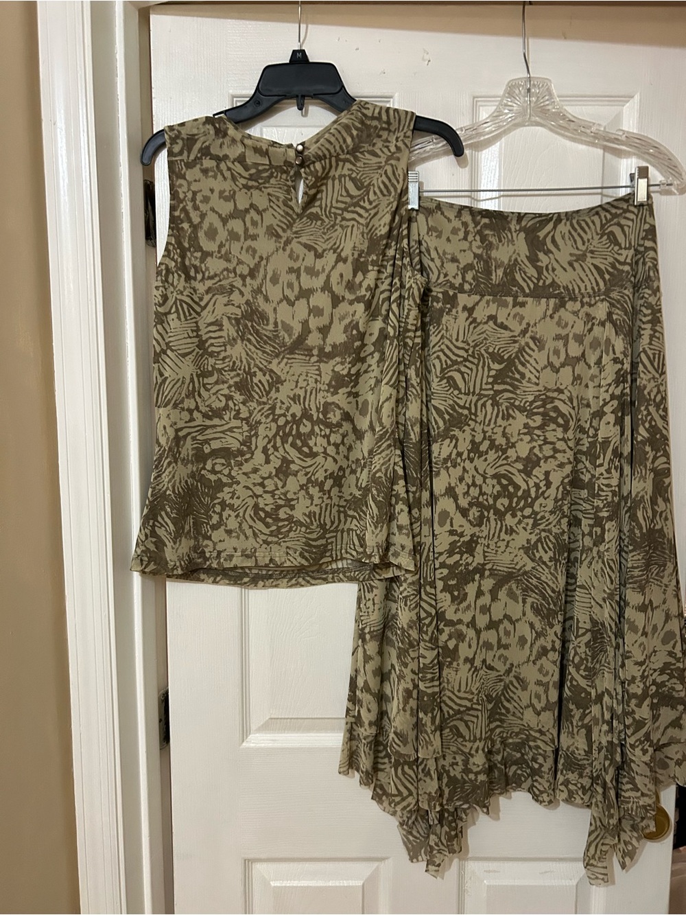 Multiples Olive Animal-Print Asymmetrical SkirtMultiples top and skirt